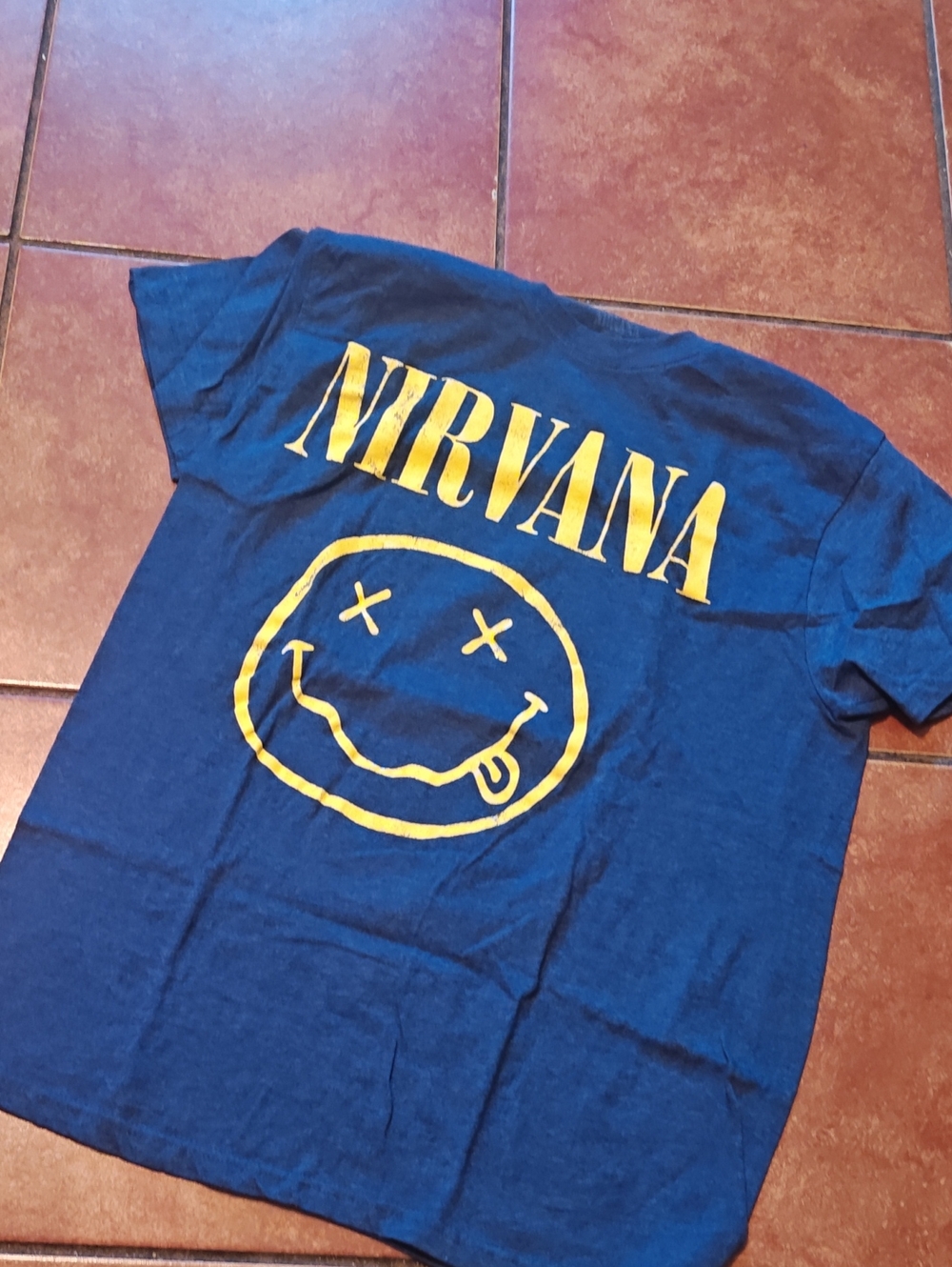 NIRVANA Adult Navy Tee with Yellow Band Logo